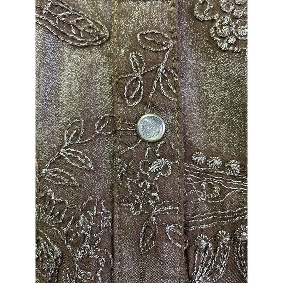 Vintage Wrangler Women Pearl Snap Button Up Shirt Brown Stitched Floral Size XXL - Picture 9 of 15